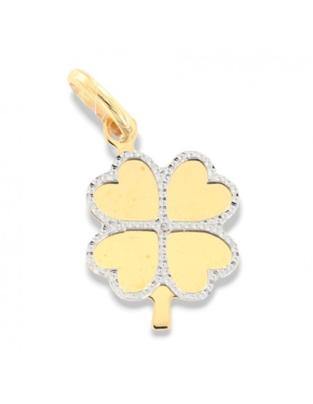 Ciondolo Oro Giallo Quadrifoglio Bordi Diamantati [0b3b1a15]