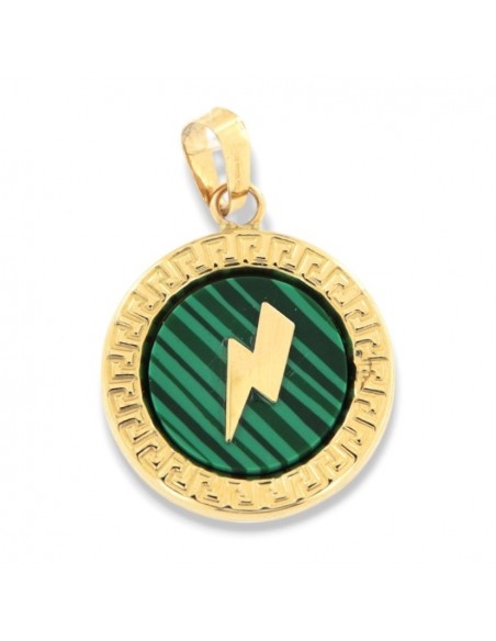 Ciondolo Oro Giallo Piastra Tonda Malachite Fulmine [0142b26a]