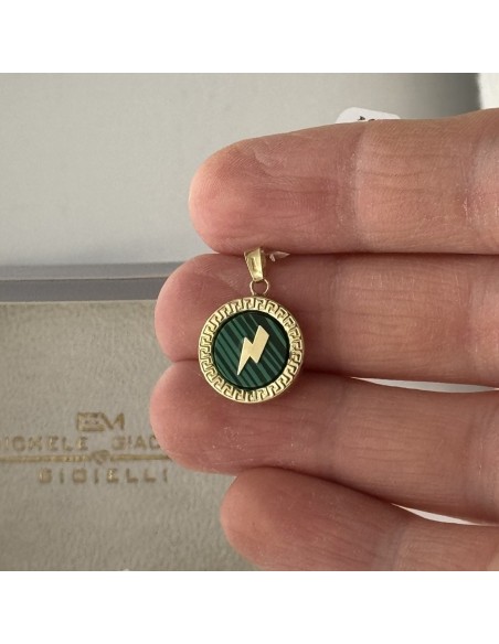 Ciondolo Oro Giallo Piastra Tonda Malachite Fulmine [2c368a73]