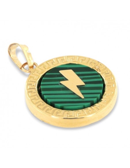 Ciondolo Oro Giallo Piastra Tonda Malachite Fulmine [9b2b4b77]