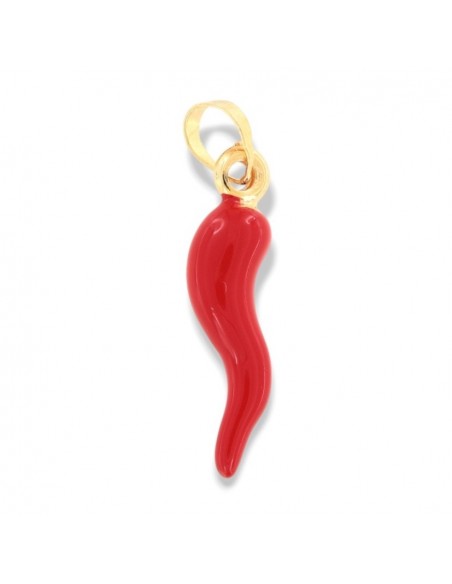 Ciondolo Oro Giallo Corno Portafortuna Rosso Grande [6a29777d]