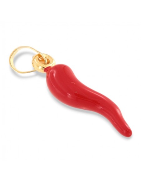 Ciondolo Oro Giallo Corno Portafortuna Rosso Grande [0035f171]