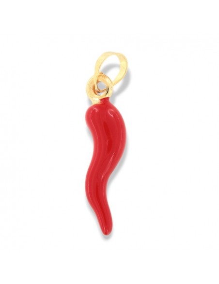 Ciondolo Oro Giallo Corno Portafortuna Rosso Grande [0565b66f]