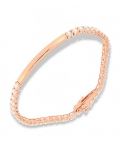 Bracciale Argento Rosato Tennis Piastra Centrale Zirconi 3MM [664c71fa]