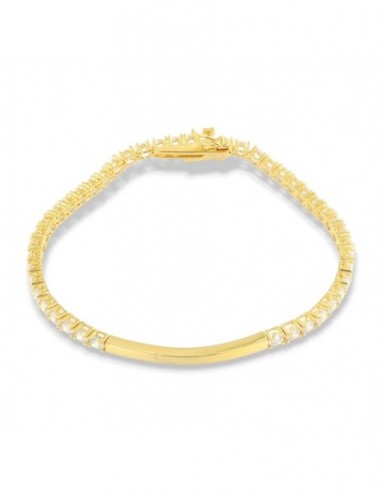 Bracciale Argento Dorato Tennis Piastra Cetntrale 3MM Zirconi [3dfbdb59]