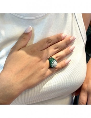 Anello Argento Rodiato Fascione Bombato Verde [48ffb70d]