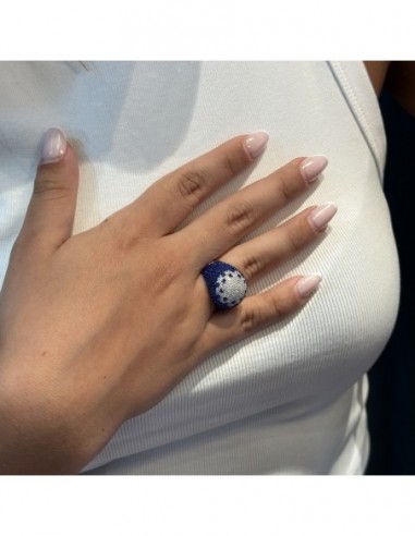 Anello Argento Rodiato Fascione Bombato Blu [180305b8]