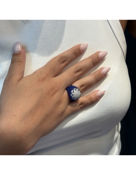 Anello Argento Rodiato Fascione Bombato Blu [180305b8]