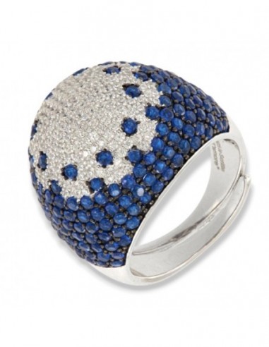 Anello Argento Rodiato Fascione Bombato Blu [af1ec4bc]