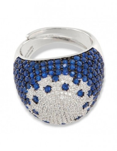 Anello Argento Rodiato Fascione Bombato Blu [c47501ab]