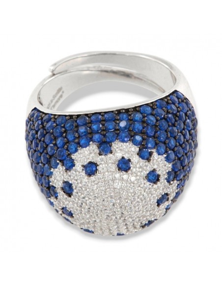 Anello Argento Rodiato Fascione Bombato Blu [c47501ab]