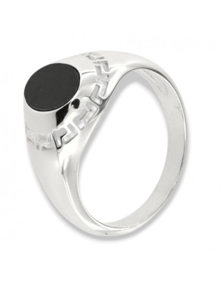 Anello Argento Rodiato Chevaier Onice Nera Greca Forata [e859e213]