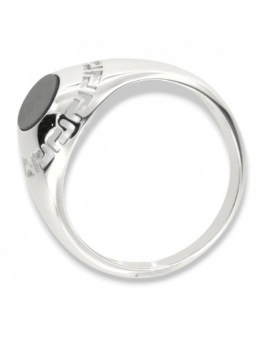 Anello Argento Rodiato Chevaier Onice Nera Greca Forata [5f442317]