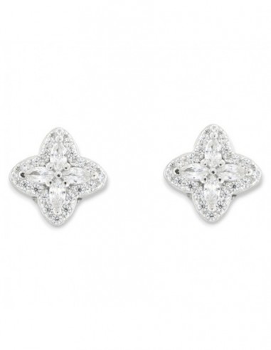 Orecchini Argento Rodiato Fiore Navette Bianchi [1c989030]
