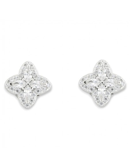 Orecchini Argento Rodiato Fiore Navette Bianchi [1c989030]