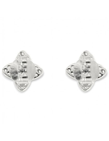 Orecchini Argento Rodiato Fiore Navette Bianchi [12dc1d59]