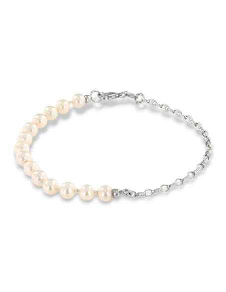 Bracciale Perle Naturali Catena Argento Rodiato [04af3731]