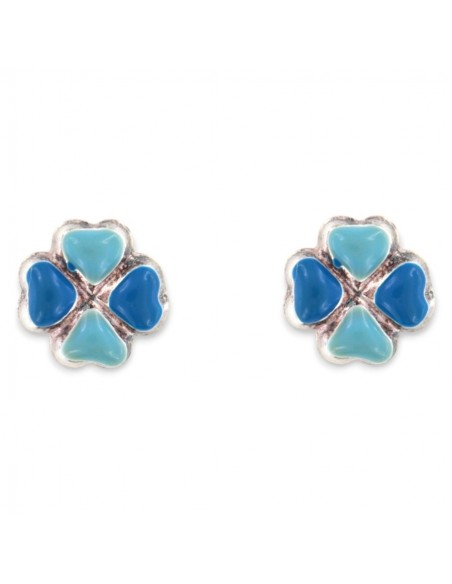 Orecchini Argento Rodiato Quadrifoglio Smaltato Blu E Celeste [b4469d1c]
