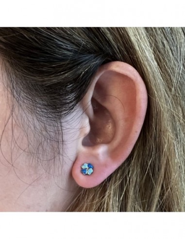 Orecchini Argento Rodiato Quadrifoglio Smaltato Blu E Celeste [a1f0d0bd]