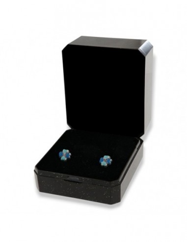 Orecchini Argento Rodiato Quadrifoglio Smaltato Blu E Celeste [ab13765d]