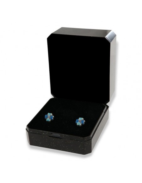 Orecchini Argento Rodiato Quadrifoglio Smaltato Blu E Celeste [ab13765d]
