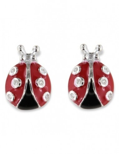 Orecchini Argento Rodiato Coccinelle Rosse Zirconi [61267a9c]