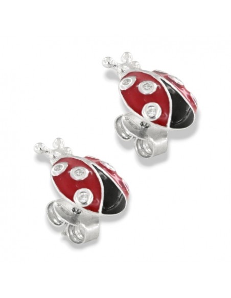 Orecchini Argento Rodiato Coccinelle Rosse Zirconi [fdf0477e]