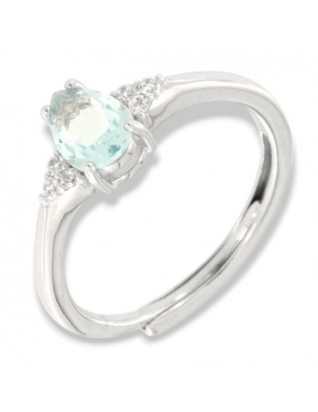 Anello Argento Rodiato Principessa Celeste Goccia Zirconi Laterali [6aa57d0c]