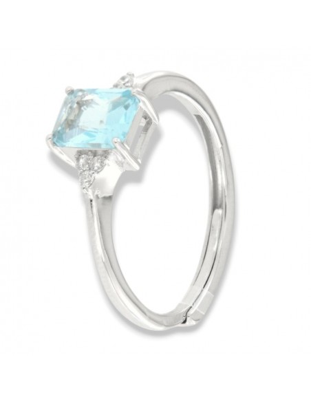 Anello Argento Rodiato Principessa Celeste Rettangolare Zirconi Laterali [7341346a]