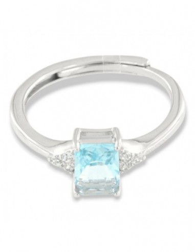 Anello Argento Rodiato Principessa Celeste Rettangolare Zirconi Laterali [aced7610]
