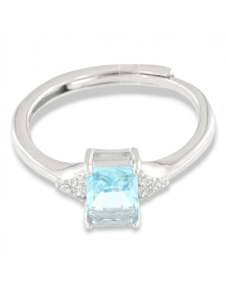 Anello Argento Rodiato Principessa Celeste Rettangolare Zirconi Laterali [aced7610]