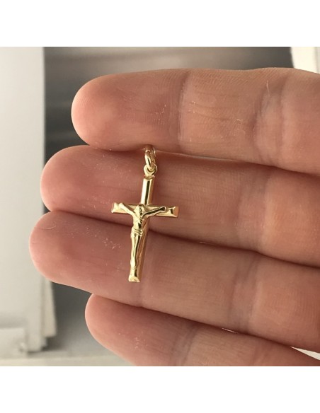 Ciondolo Argento Dorato Croce Gesù Rilievo [e1e51b2e]