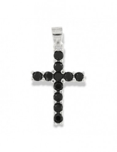 Ciondolo Argento Rodiato Croce Zirconi Neri [e55d7d7f]