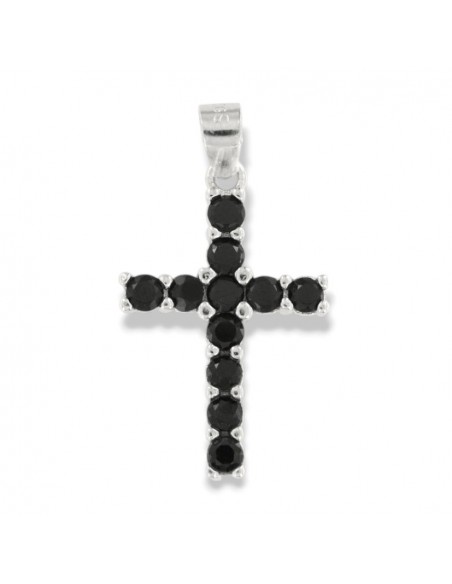 Ciondolo Argento Rodiato Croce Zirconi Neri [e55d7d7f]