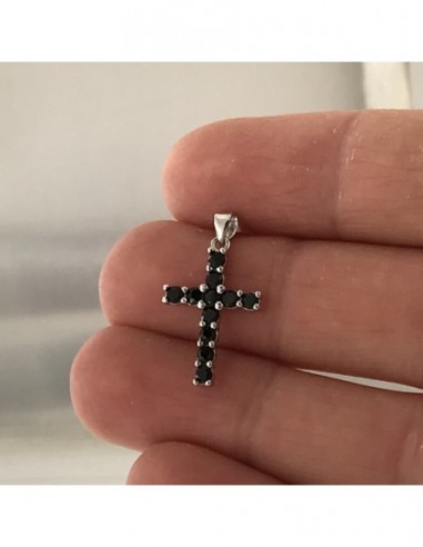 Ciondolo Argento Rodiato Croce Zirconi Neri [6e60c78e]