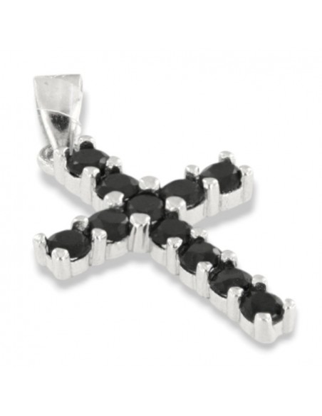 Ciondolo Argento Rodiato Croce Zirconi Neri [d97d068a]