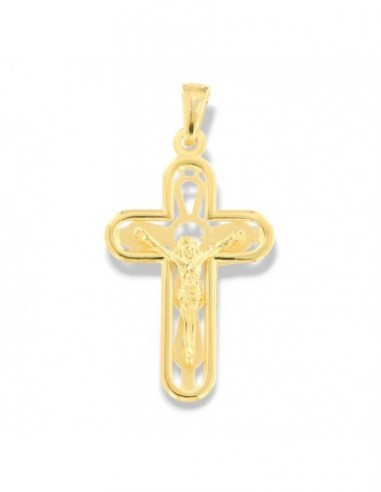 Ciondolo Argento Dorato Croce Gesù Rilievo Grande [f15c8c31]