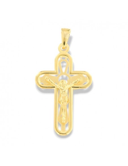 Ciondolo Argento Dorato Croce Gesù Rilievo Grande [f15c8c31]