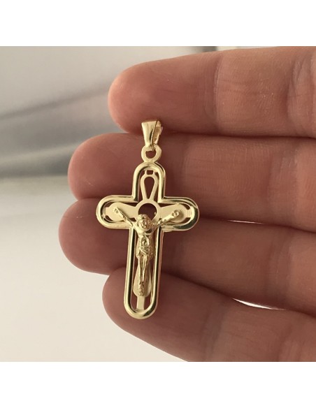 Ciondolo Argento Dorato Croce Gesù Rilievo Grande [6810722c]