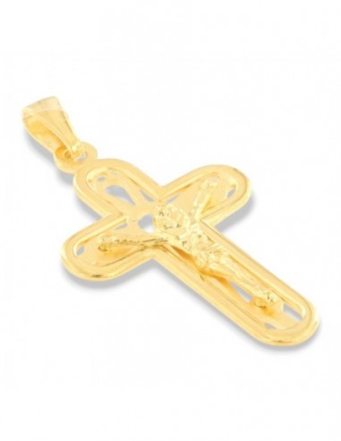 Ciondolo Argento Dorato Croce Gesù Rilievo Grande [df0db328]