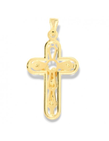 Ciondolo Argento Dorato Croce Gesù Rilievo Grande [da5df436]