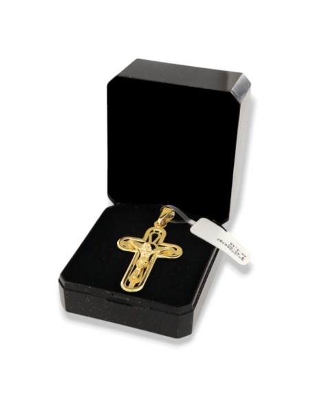 Ciondolo Argento Dorato Croce Gesù Rilievo Grande [6d403532]