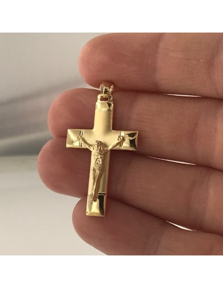 Ciondolo Argento Dorato Croce Gesù Rilievo [2eee6004]