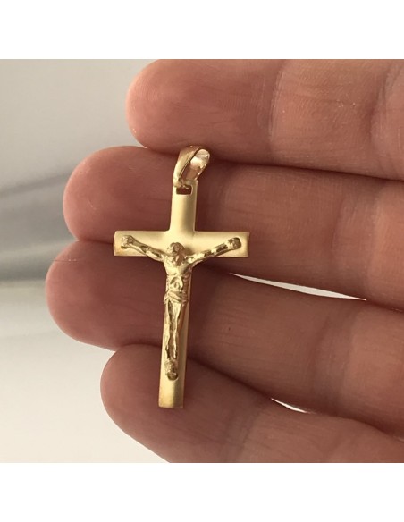 Ciondolo Argento Dorato Croce Satinata Gesù Rilievo [a942b805]