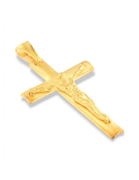Ciondolo Argento Dorato Croce Satinata Gesù Rilievo [1e5f7901]