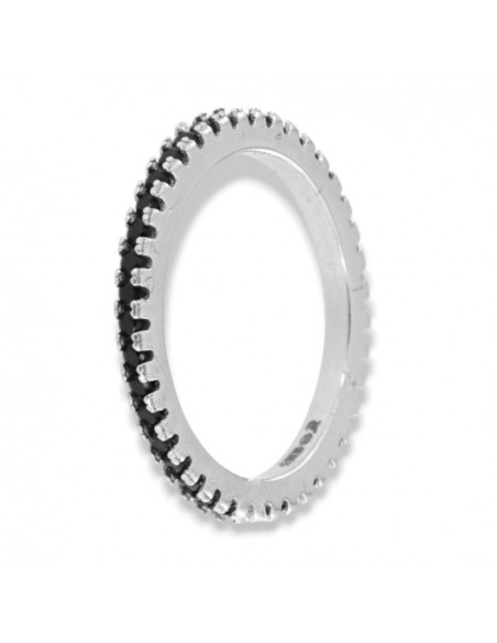 Anello Argento Rodiato Eternity Zirconi Neri 1,5MM [ff4de274]