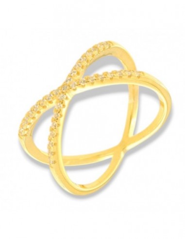 Anello Argento Dorato Intrecciato Zirconi Bianchi [6263ebd0]