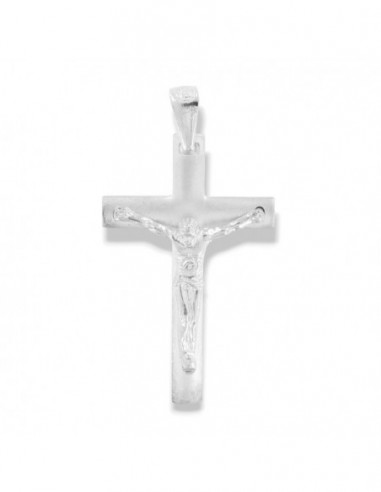 Ciondolo Argento Dorato Croce Satinata Gesù Rilievo [4ce1c309]