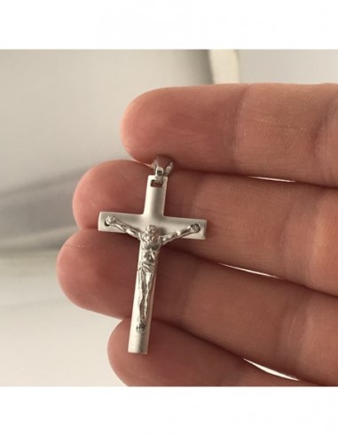Ciondolo Argento Dorato Croce Satinata Gesù Rilievo [c533bc27]