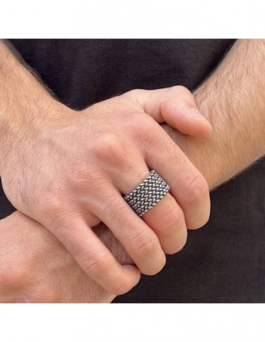 ANELLO ARGENTO BRUNITO FASCIA MORBIDA MAGLIA INTR. [a8f53716]